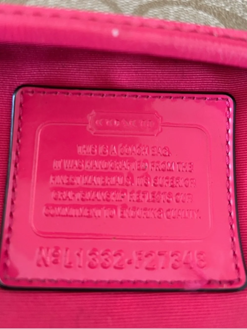 Coach Tan Signature Canvas Tote with Pink Trim and Handles